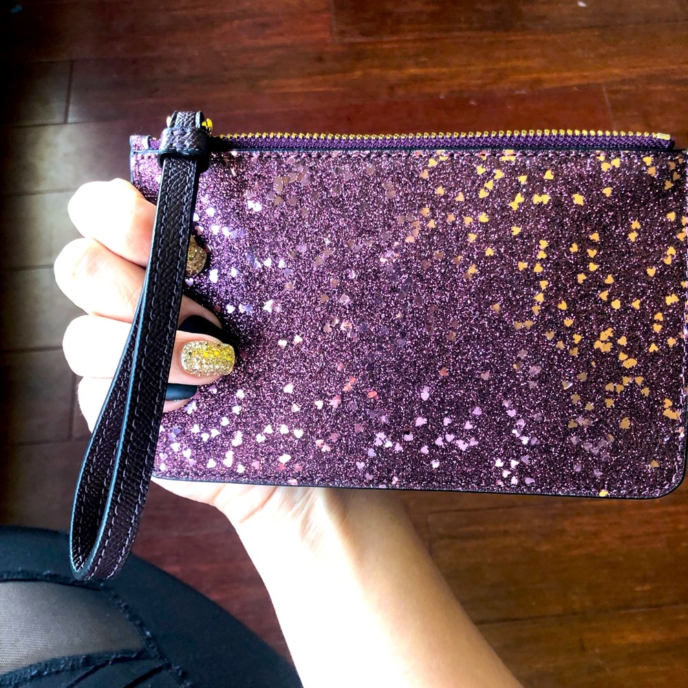 Coach raspberry glitter wristlet